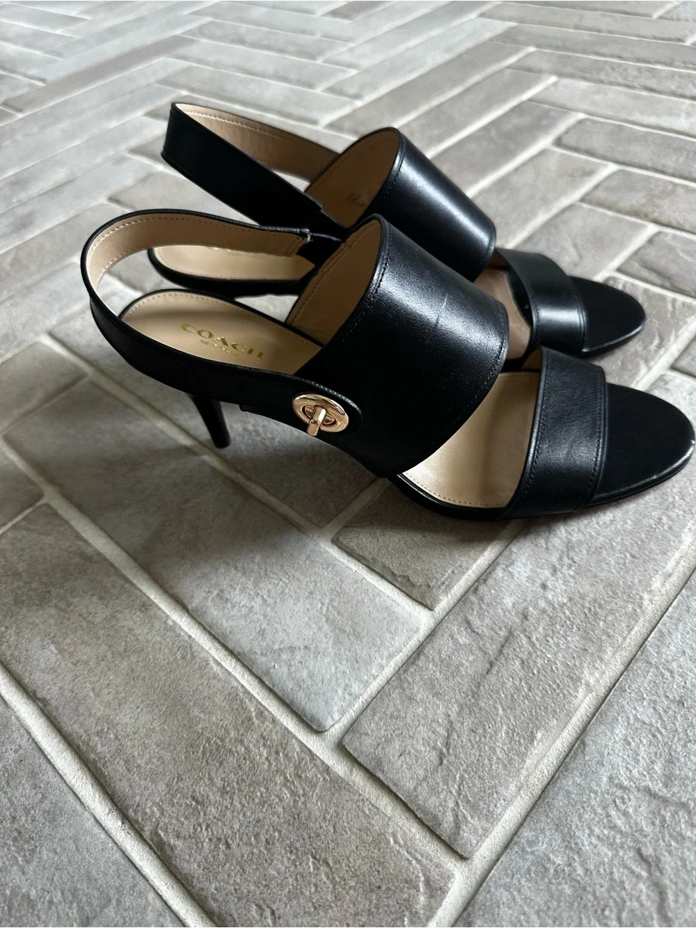 COACH Black Marla Leather Slingback Heeled Sandals Size 10 Never Worn